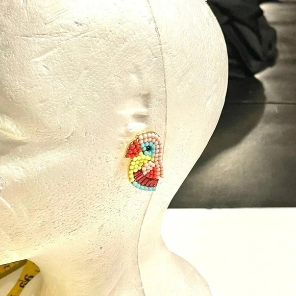 Faux Pearl & Rhinestone Multicolor Parrot Earrings Pierced Earrings 1.5” New - Picture 3 of 5